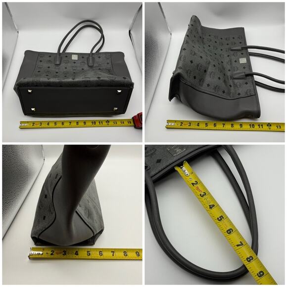 MCM Monogram Visetos Top Zip Shopper Tote Grey - Picture 12 of 16
